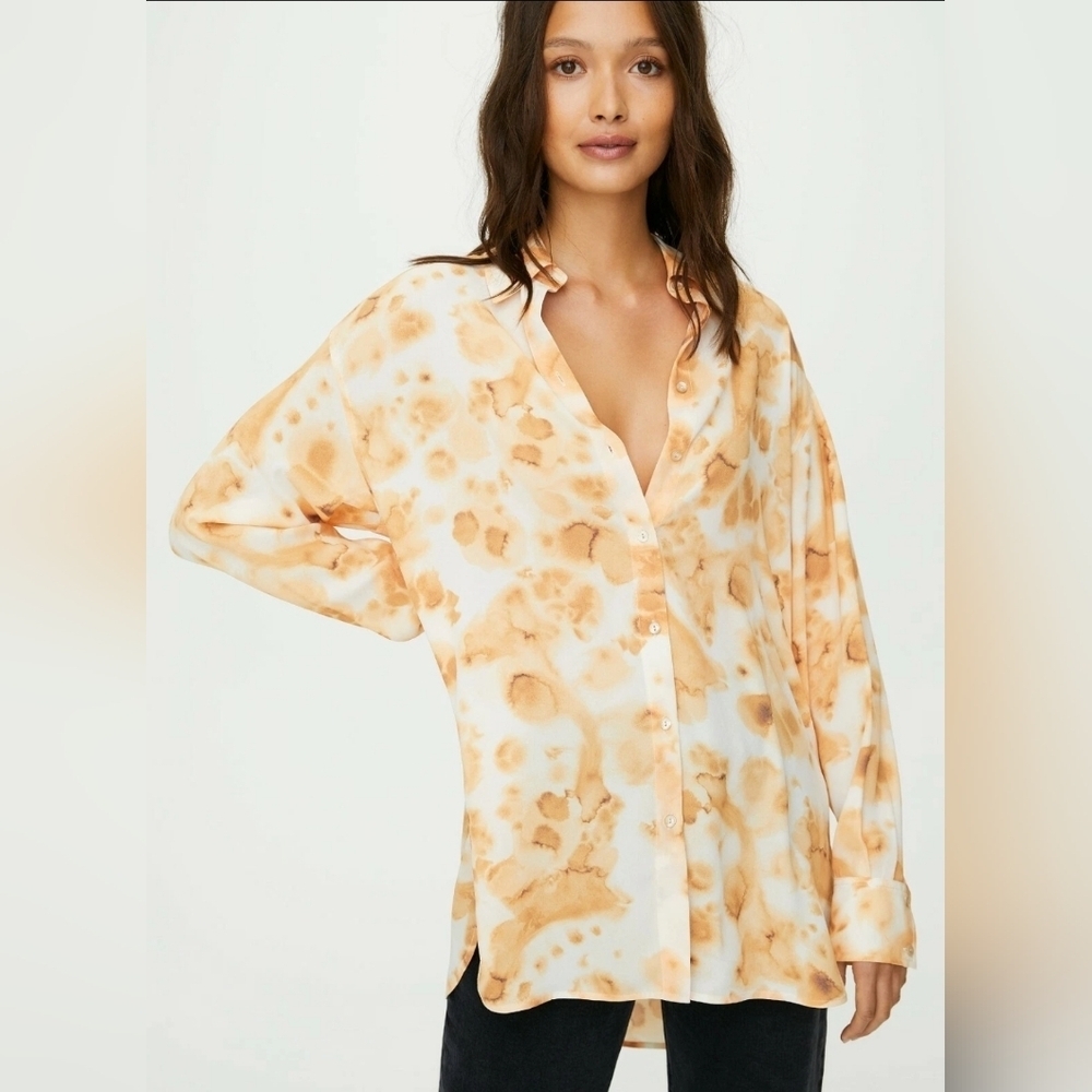 NWOT Aritzia WILFRED FREE Brinley Orange Tie Dye Blouse Shirt Top Sz S